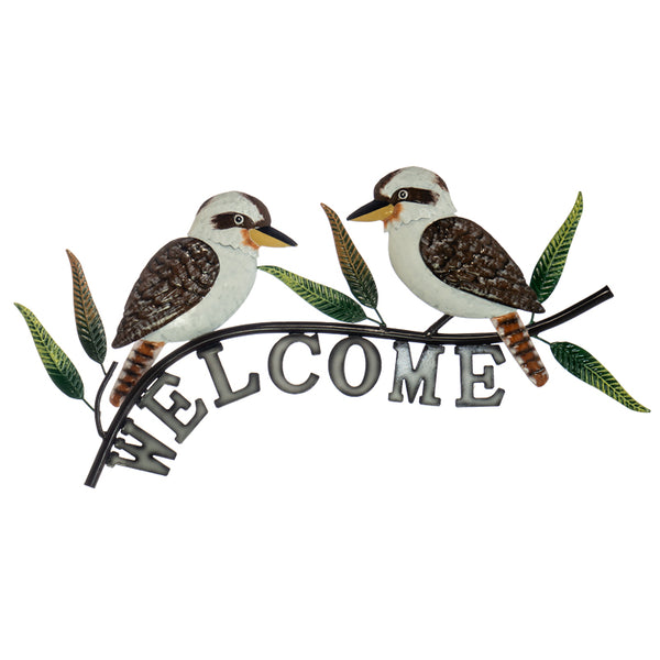 Kookaburra pair with Welcome Sign