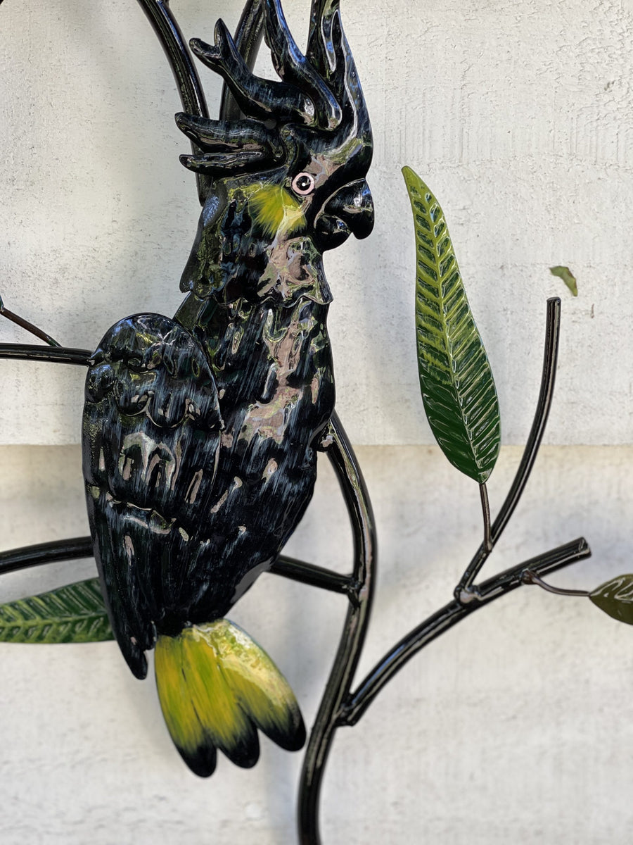 Black Cockatoos in a Gumtree Home and garden decor Wonderful Things metal wall and garden decor