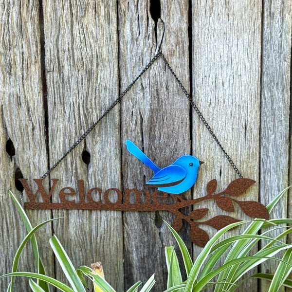 Rustic Blue Wren with Welcome
