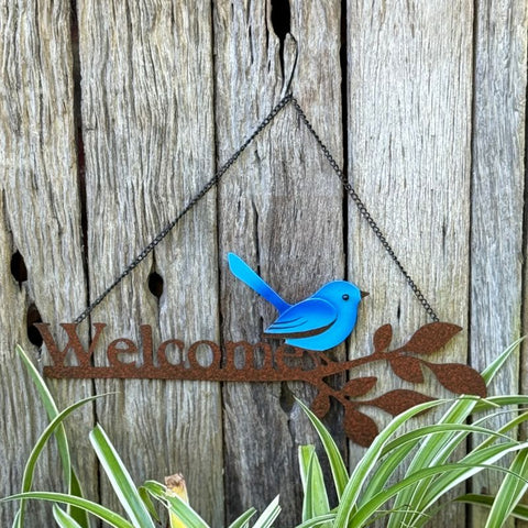 Rustic Blue Wren with Welcome