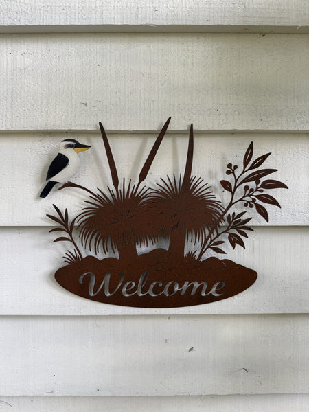 Kookaburra on Grass Trees with Welcome