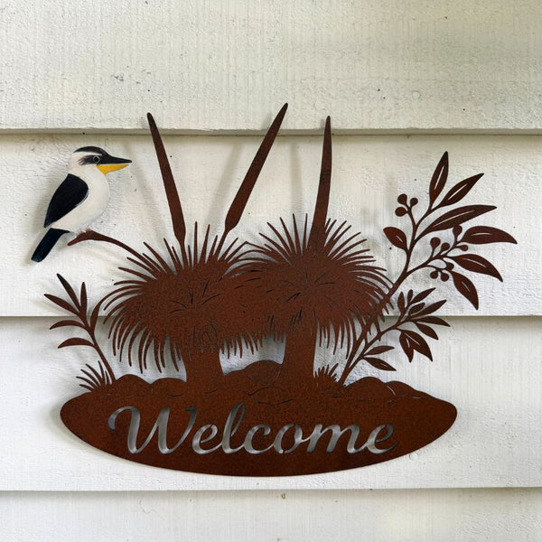 Kookaburra on Grass Trees with Welcome