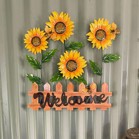 Sunflowers in a Field with Welcome