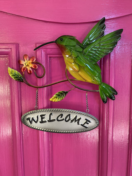 Hummingbird with Welcome Sign