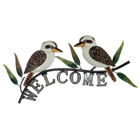Kookaburra pair with Welcome Sign